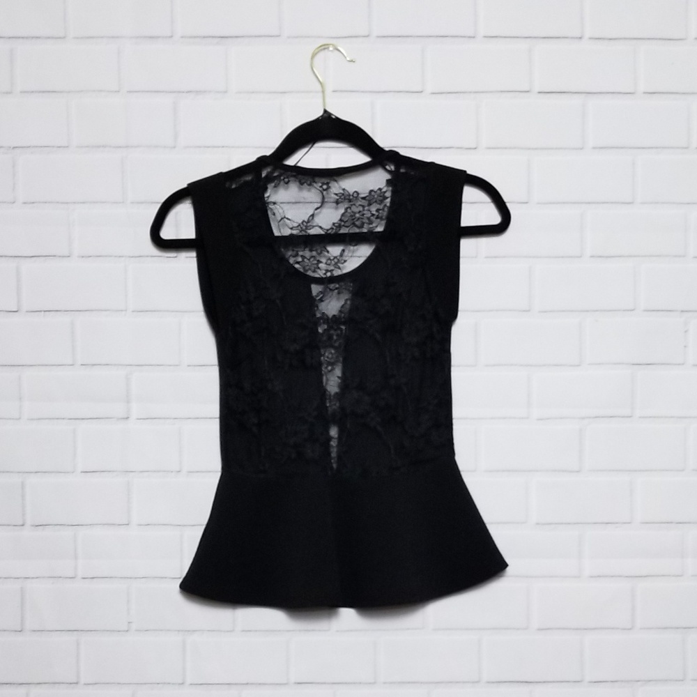 Papaya black lace sleeveless peplum top